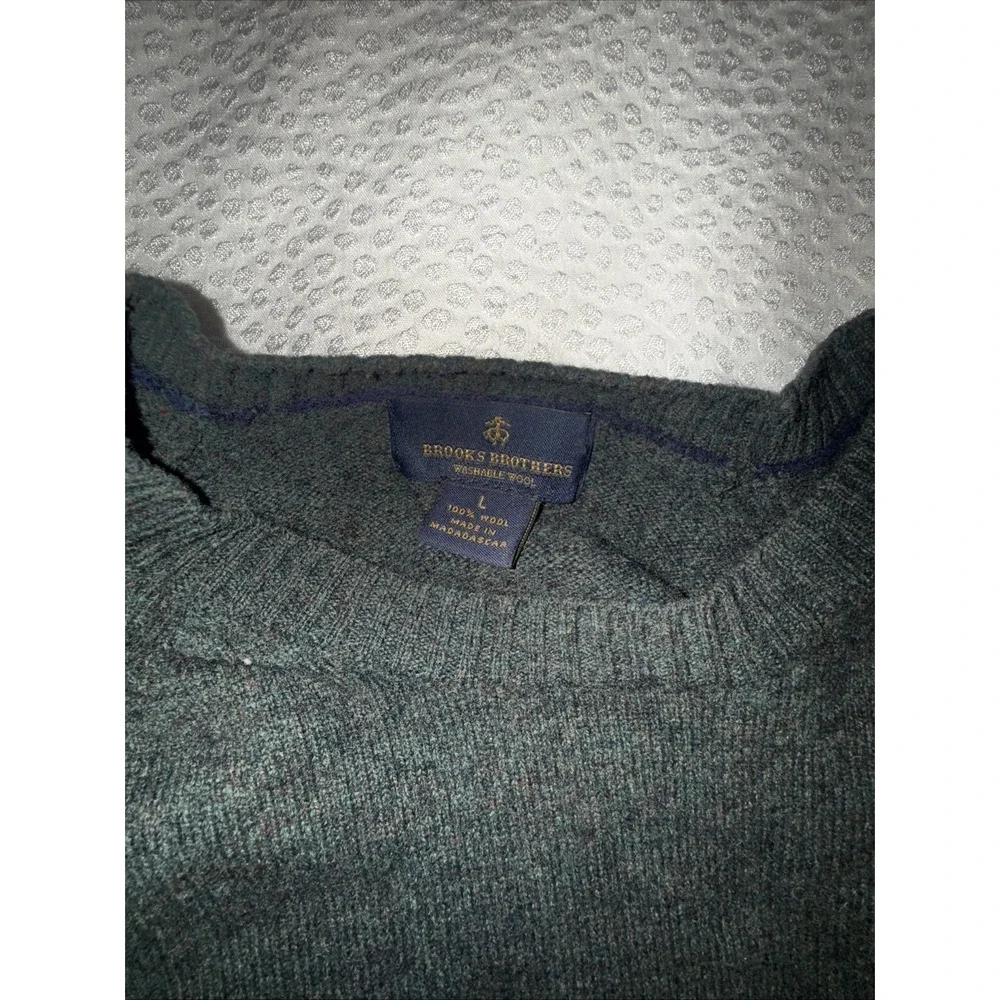 Brooks Brothers Mens Washable Wool Crewneck Sweater Green Heather Sz Large